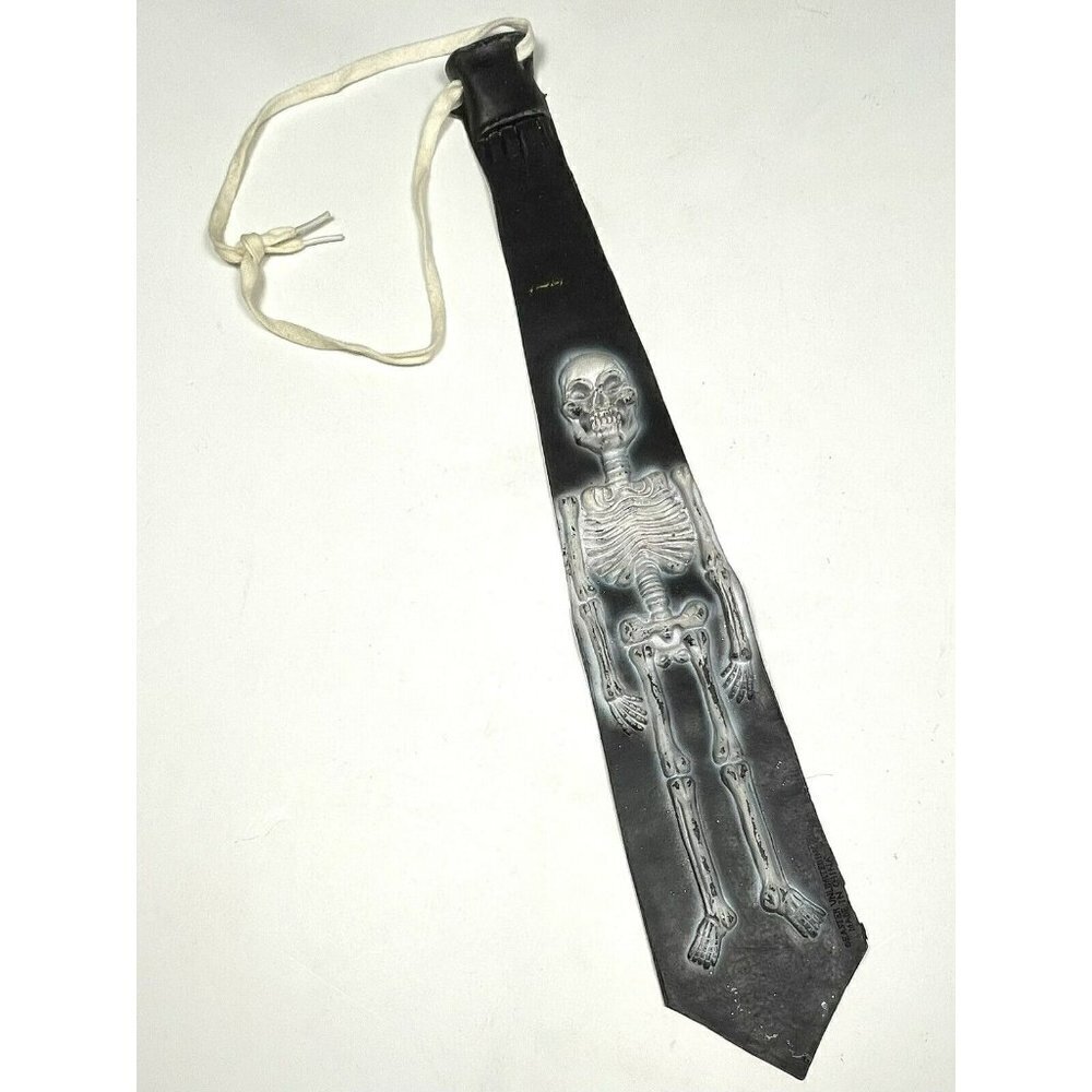 VTG EASTER UNLIMITED 21" Black/White Rubber Latex Skeleton Halloween NECK TIE